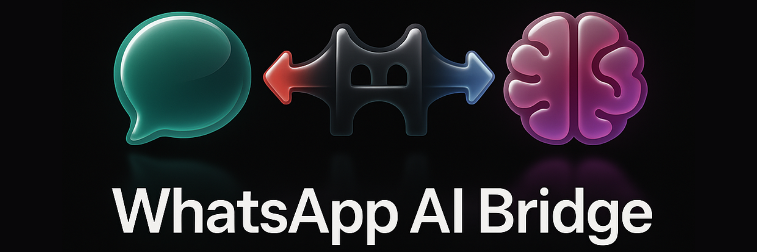 Banner showing icons for WhatsApp message, bridge, and AI brain with the title WhatsApp AI Bridge